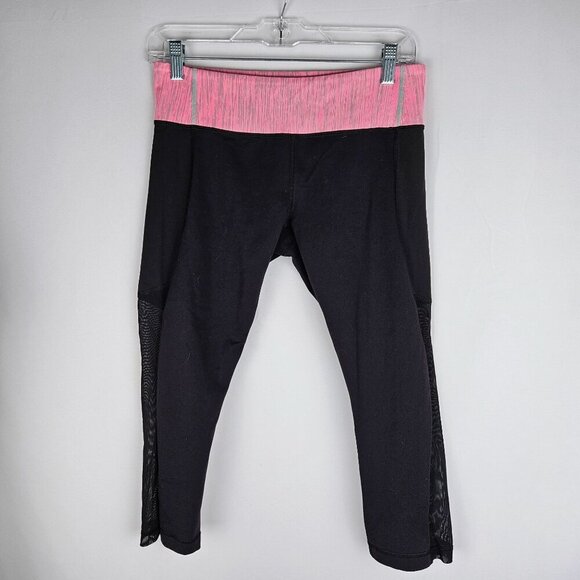 Lululemon Breathe Easy Crop Leggings Size 8 Black & Pink Mesh Leg Back - Picture 3 of 11